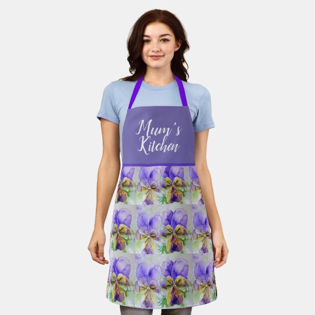 Tablier Violas Floral Violet Viola jaune Violet Motif (Porté)