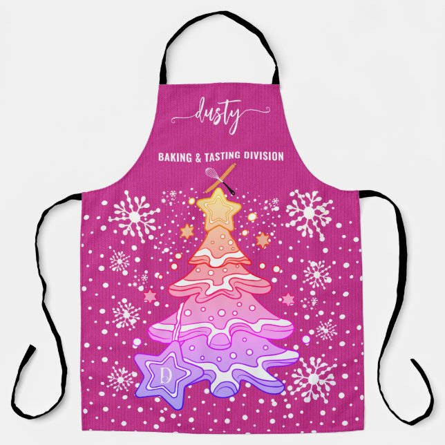 Tablier Violet Arbre de Noël Cookie Baking Crew Snowflake (Recto)