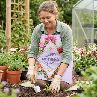 Tablier Violet de jardin fleuri aquarelle vintage