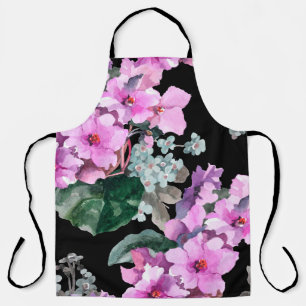 Tablier Violet fleurs et oublier moi pas aquarelle sur bla