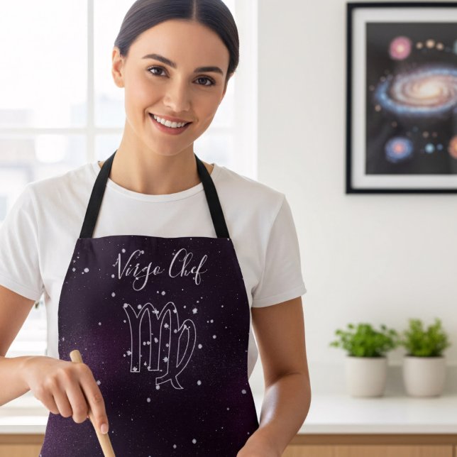 Tablier Virgo Zodiac Astrologie Purple Galaxy Apron (It's Virgo Season! Keep your clothes nice & clean when you're in the kitchen with this purple apron)