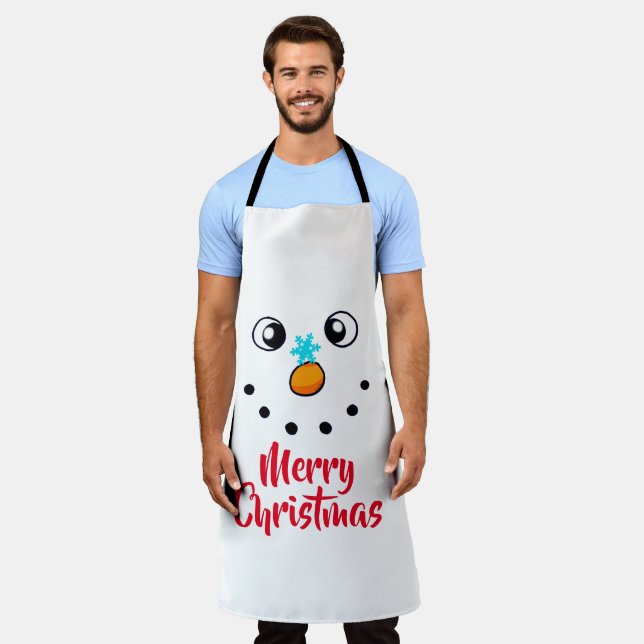 Tablier Visage de Bonhomme de Neige Festif Joyeux Noël (Porté)