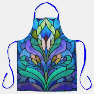 Tablier Vitraux floraux bleus