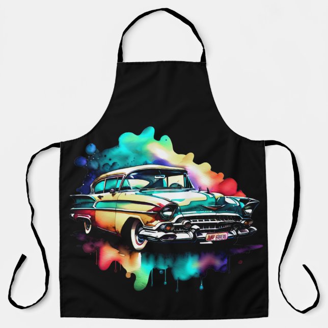 Tablier Voiture Vintage Peinture Aquarelle (Recto)