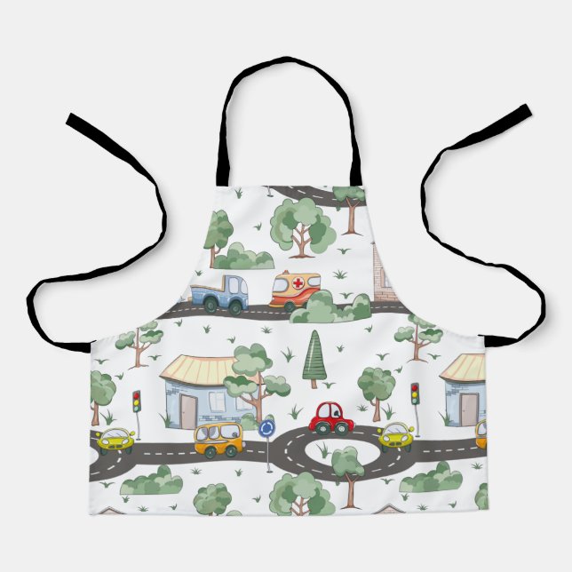 Tablier Voitures mignonnes en Ville Motif pour petits garç (Recto)