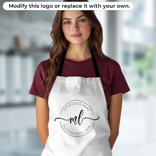 Tablier Votre logo ici Script Monogramme noir et blanc