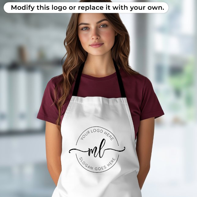 Tablier Votre logo ici Script Monogramme noir et blanc (Créateur téléchargé)