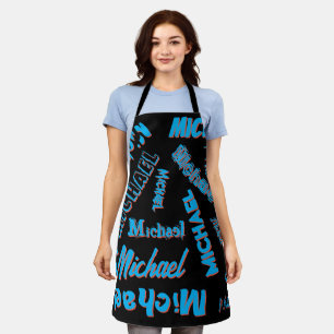 Tablier Votre nom motif monogramme bleu rouge noir