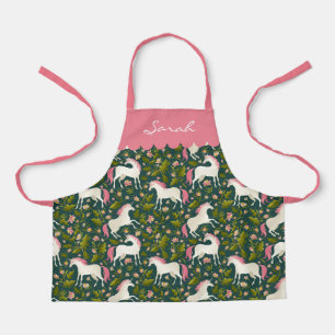Tablier Votre nom sur les licornes roses