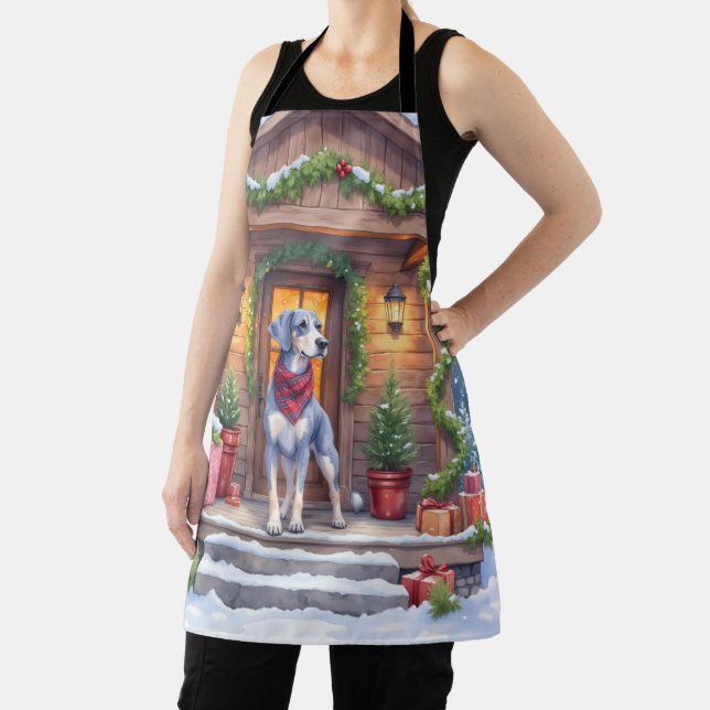 Tablier Watercolor Bluetick Coonhound Cabin Porch Christma (Insitu)
