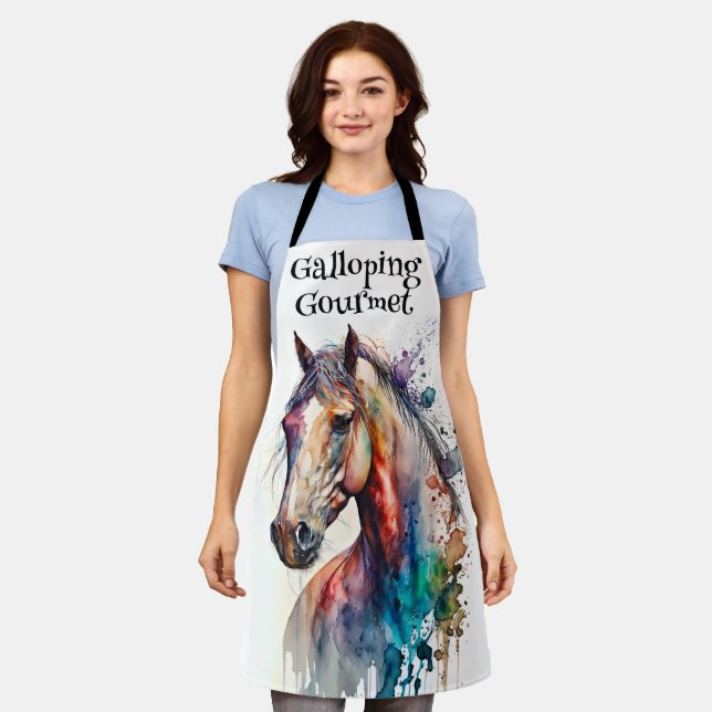 Tablier Watercolor Galloping Cheval Gourmet (Porté)