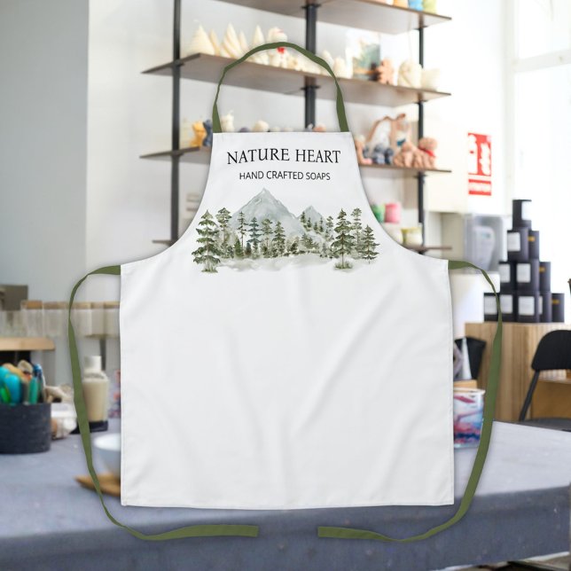 Tablier Watercolor Green Forest Personalized Business (In situ)