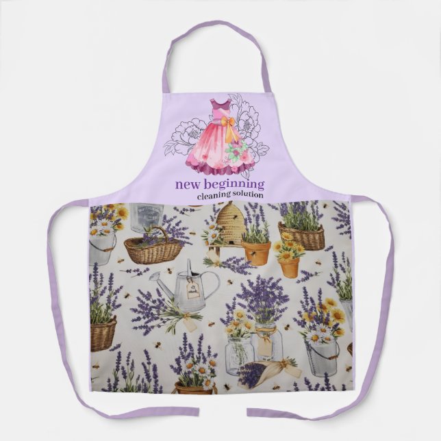 Tablier Watercolor Lavender Cleaning Service Apron Design (Recto)