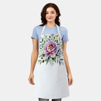 Tablier Watercolor Lavender Peony and Eucalyptus Botanical