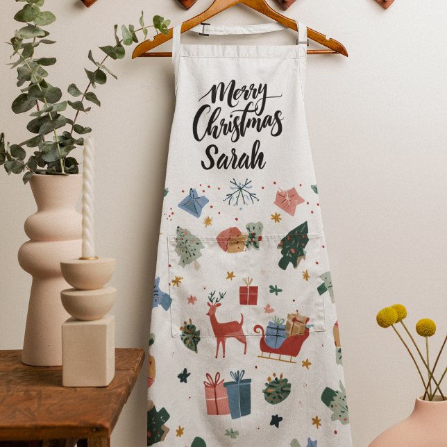 Tablier Watercolor Merry Christmas Pattern | Cooking Apron (Créateur téléchargé)