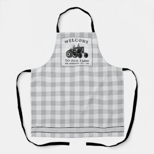 Tablier Welcome Family Nom Farm Tractor White Plaid