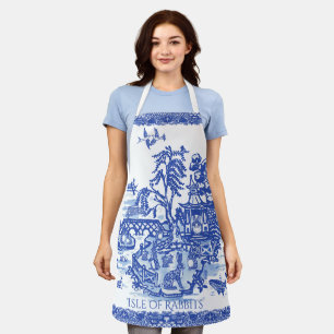 Tablier Whimsical Blue Willow Isle of Rabbits Animal Fun