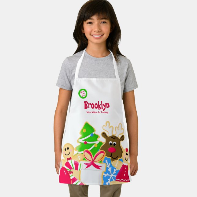 Tablier Whimsical Kids Christmas Baking Cookie Exchange (Insitu)