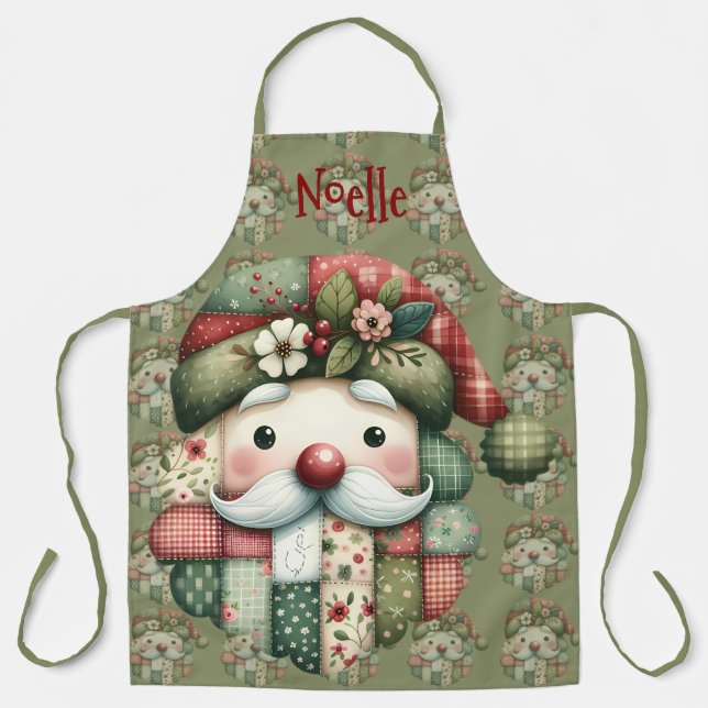 Tablier Whimsical Patchwork Santa Folk Christmas (Recto)