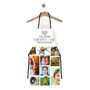 Tablier White Heart Best Baker Chef Grandma Photo Collage