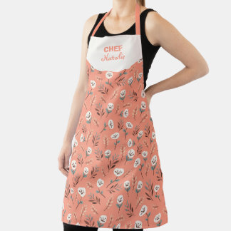 Tablier White Poppies Custom Name Apron