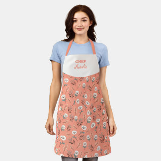 Tablier White Poppies Custom Name Apron