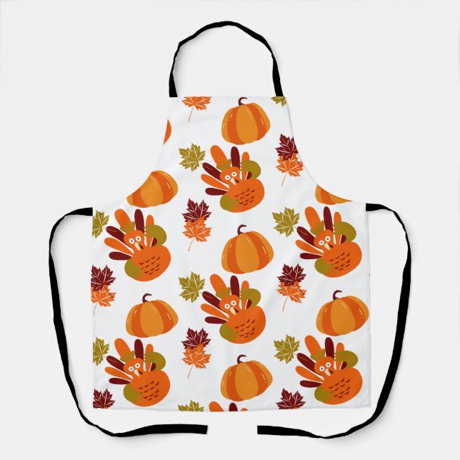 Tablier White Thanksgiving Turquie Citrouille automne quit (Recto)