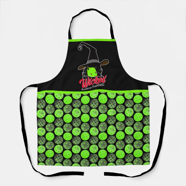Tablier Wicked Awesome Green Pickleball sorcière Halloween (Recto)