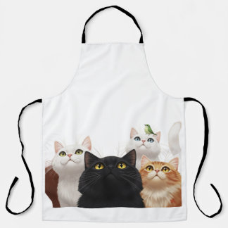 Tablier Wide-Eyed Group of Cats Pet Illustration