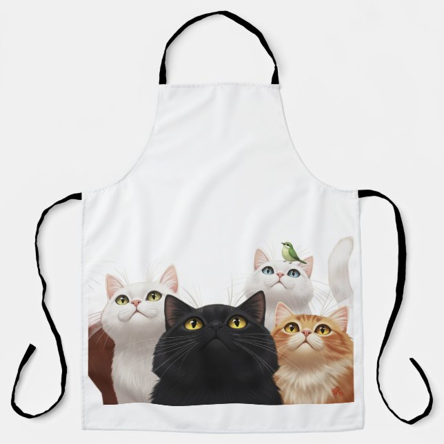 Tablier Wide-Eyed Group of Cats Pet Illustration (Recto)