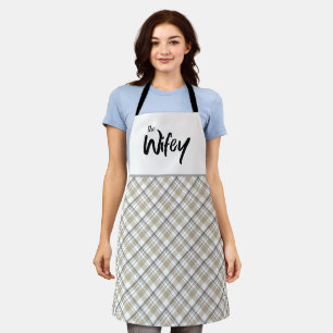 Tablier Wifey Funny Mariée Typographie Neutre Plaid