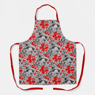 Tablier William Morris Iris et Lily, noir, blanc et rouge
