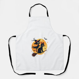 Tablier Witch Cat on a Broomstick � Halloween Night Vector