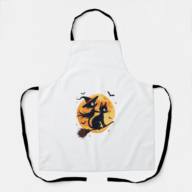 Tablier Witch Cat on a Broomstick � Halloween Night Vector (Recto)