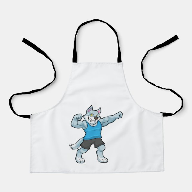 Tablier Wolf comme Bodybuilder avec les gros bras supérieu (Recto)