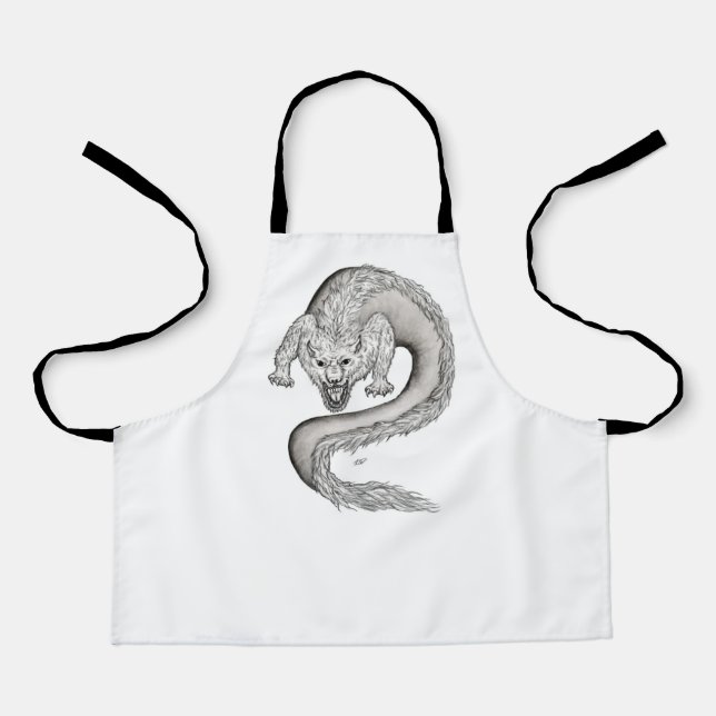 Tablier Wolfdragon design noir et blanc (Recto)