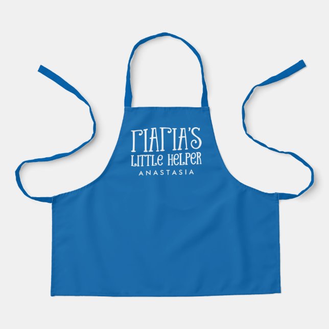 Tablier Yiayia petite aide grecque personnalisée bleu (Recto)