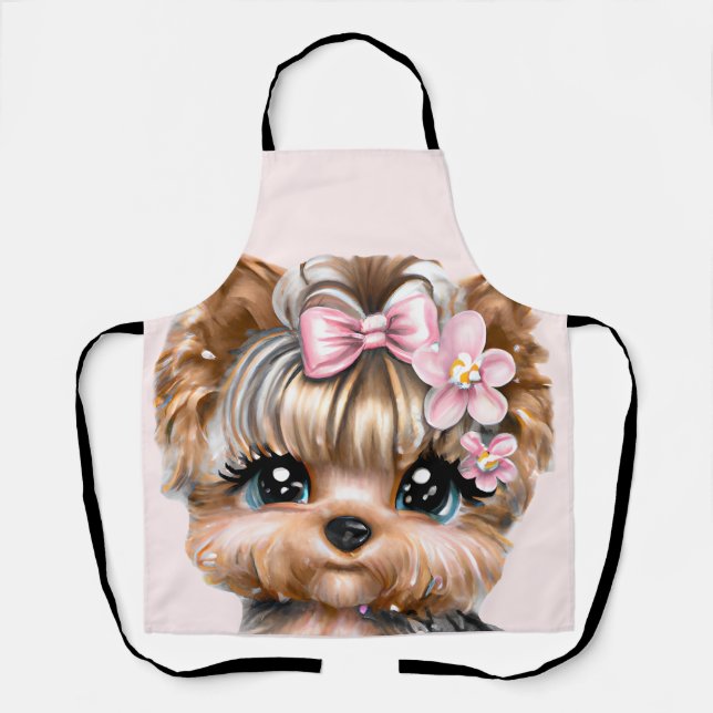 Tablier Yorkie mignonne avec une corse rose (Recto)