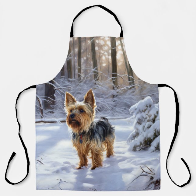 Tablier Yorkshire Terrier Laisser Neige Noël (Recto)