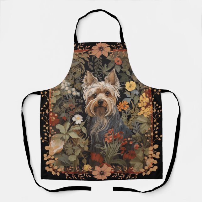 Tablier Yorkshire Terrier ou Silky Terrier Floral Bienvenu (Recto)