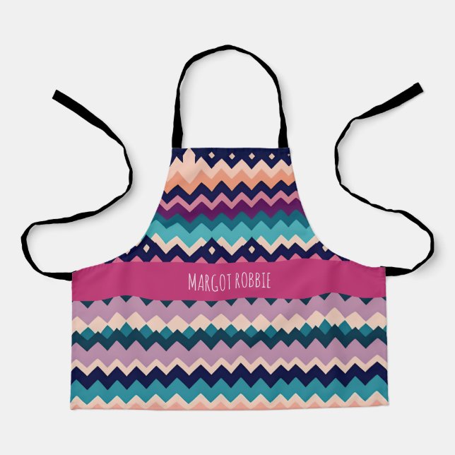 Tablier Zig zagging pastel Rose Navy Motif rétro (Recto)