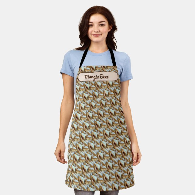 Tablier Ziti Apron personnalisé — Mangia Bene (Mange bien) (Porté)