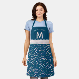 Tablier Zones modernes Nom personnalisé & Monogramme Rose 