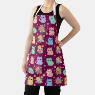 Tabliers à motif de chats et de fleurs pastel Kawa