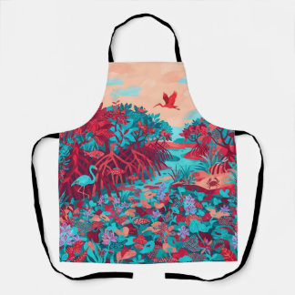 Tabliers à motif de mangrove - Rubis et cyan