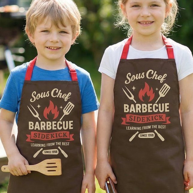 Tabliers de barbecue assortis pour enfants pour cu (Cute Sous Chef Barbecue Sidekick Kids Apron for Little Grill Helpers)