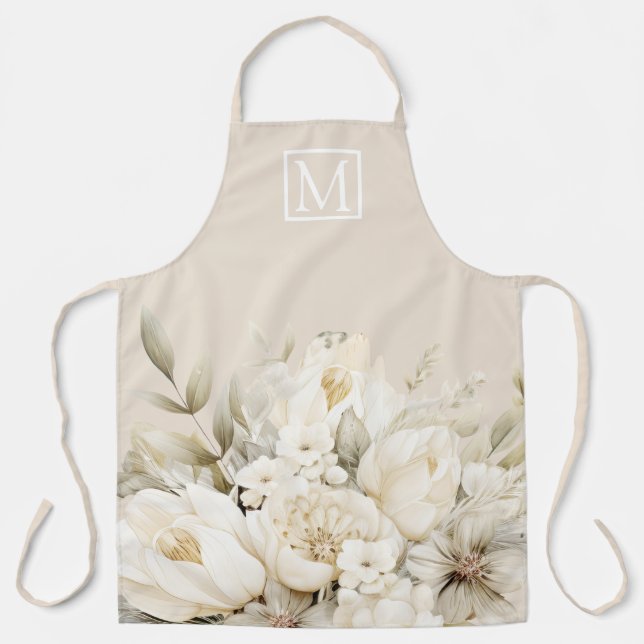 Tabliers personnalisés floraux monogramme pour la  (Recto)