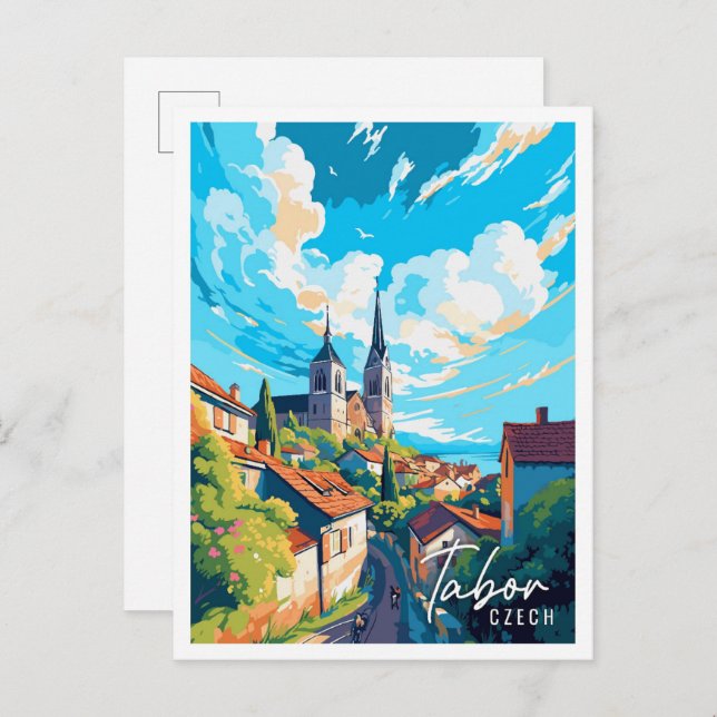 Tabor Czech vintage travel illustration Postcard (Front/Back)