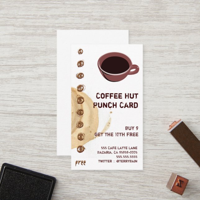 Tache de café et carte perforée de boissons de (Devant/Arrière en situation)