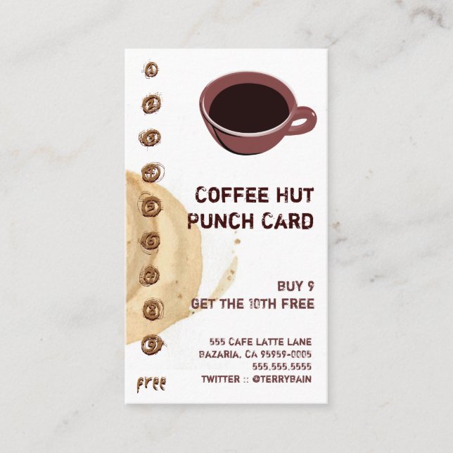 Tache de café et carte perforée de boissons de (Devant)